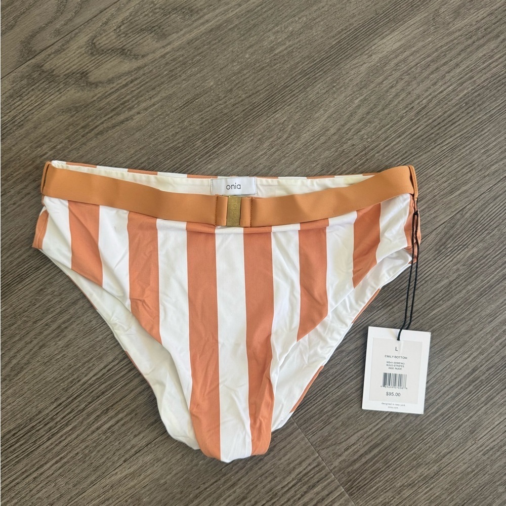 Onia Striped Bikini Bottom in Orange and White
